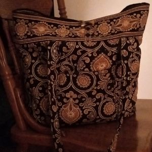Large Vera Bradley "Caffe Latte" Tote. Brown, Gold and Black. Retired.
